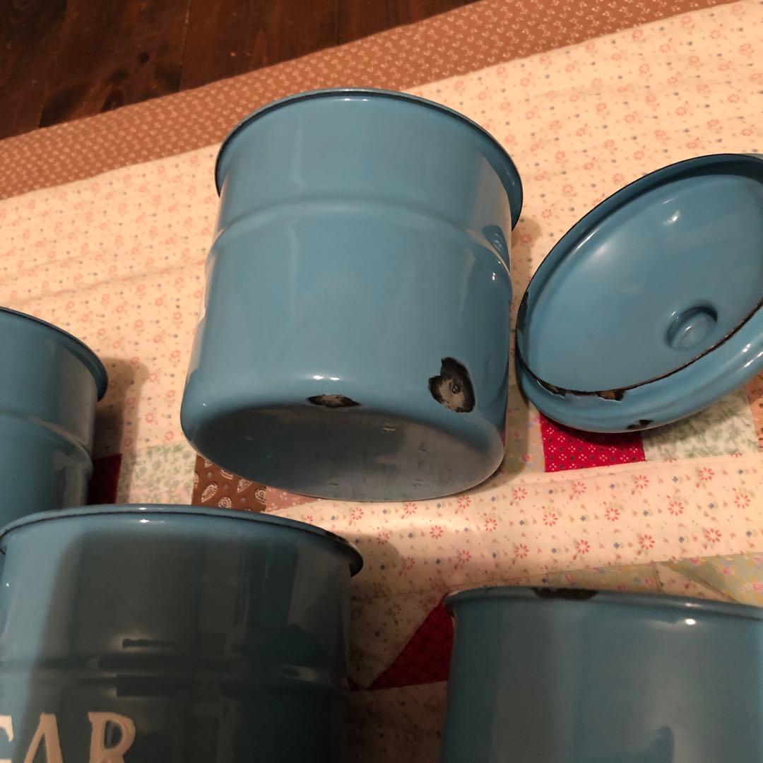 ホーローキャニスター　レトロ　素敵なブルー　5個セット　大幅に値下げしました