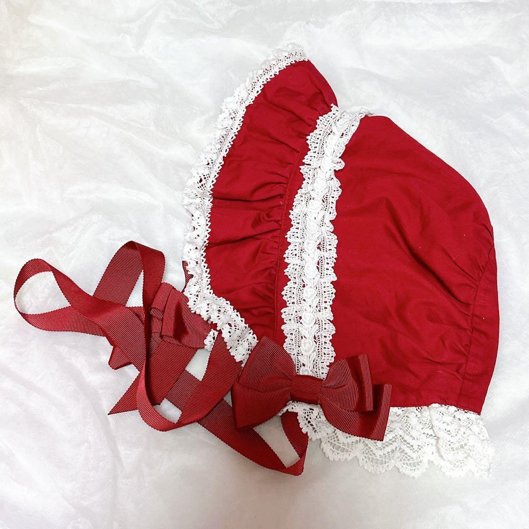 処分価格❗️BABY トーションレースのフルボンネット　エンジ