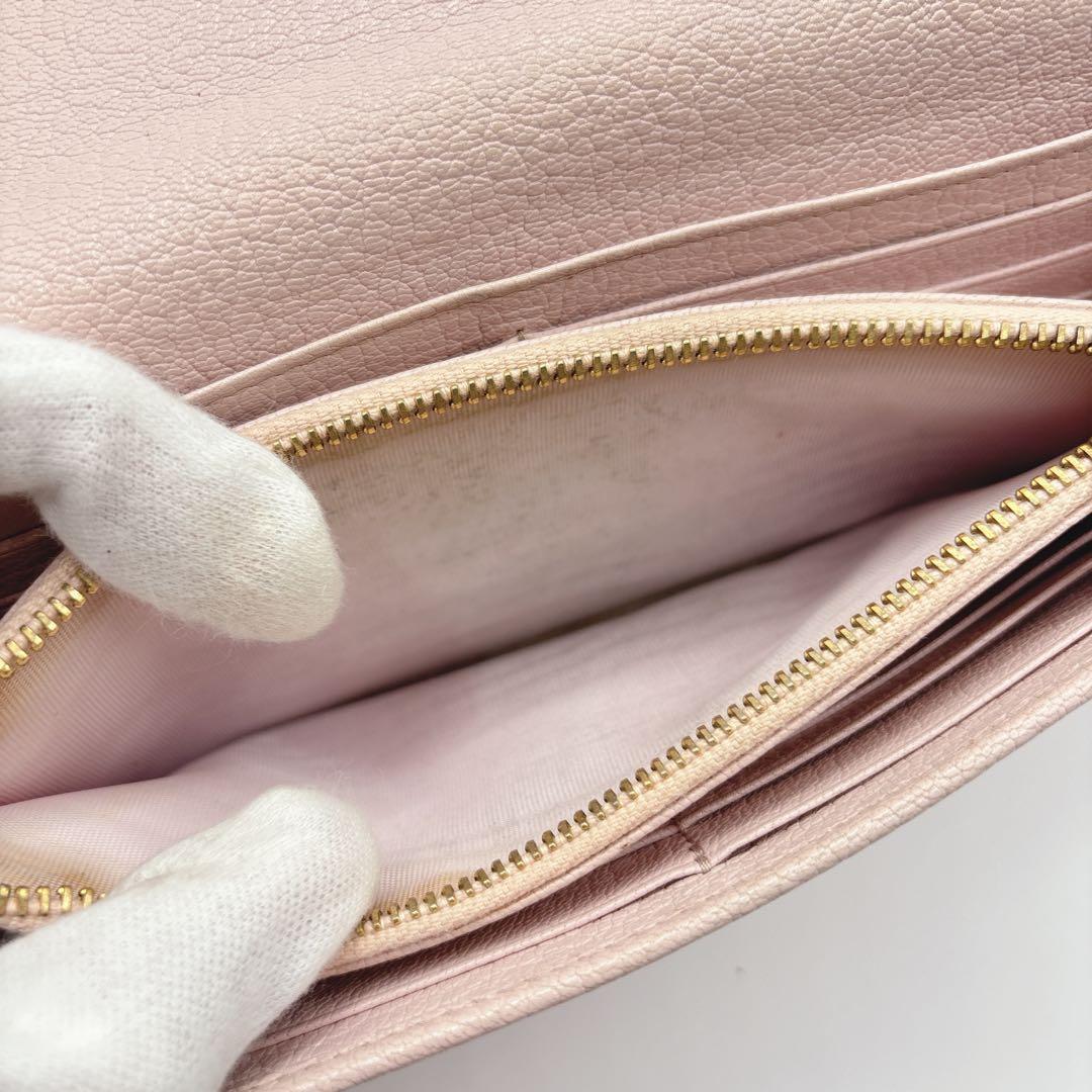 美品♡ミュウミュウ 長財布 マドラス フラップ バイカラー ピンク リボン