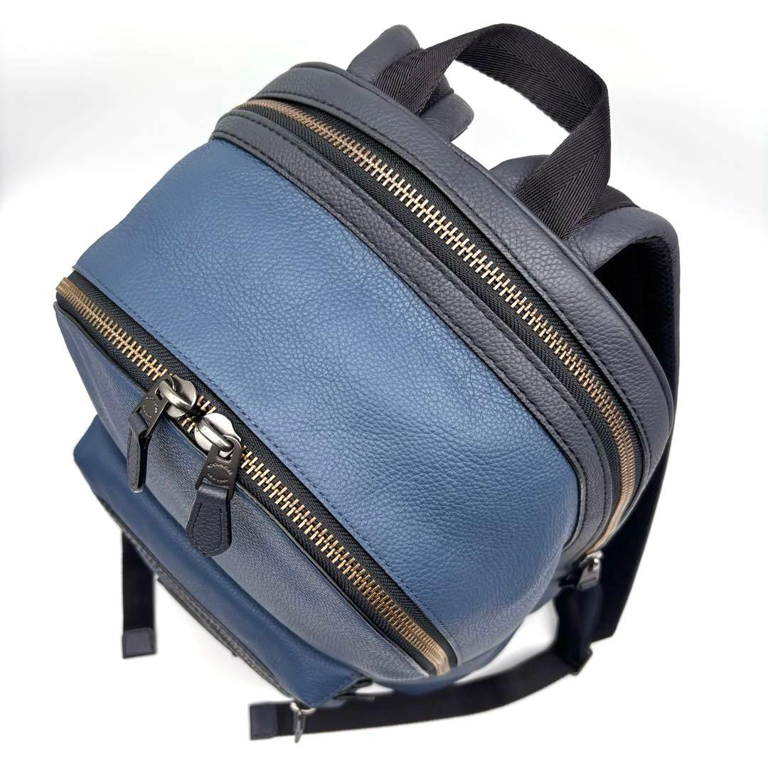 ✨極美品✨コーチ　アカデミー　バックパック　2室　ペプルレザー　ブルー　大容量