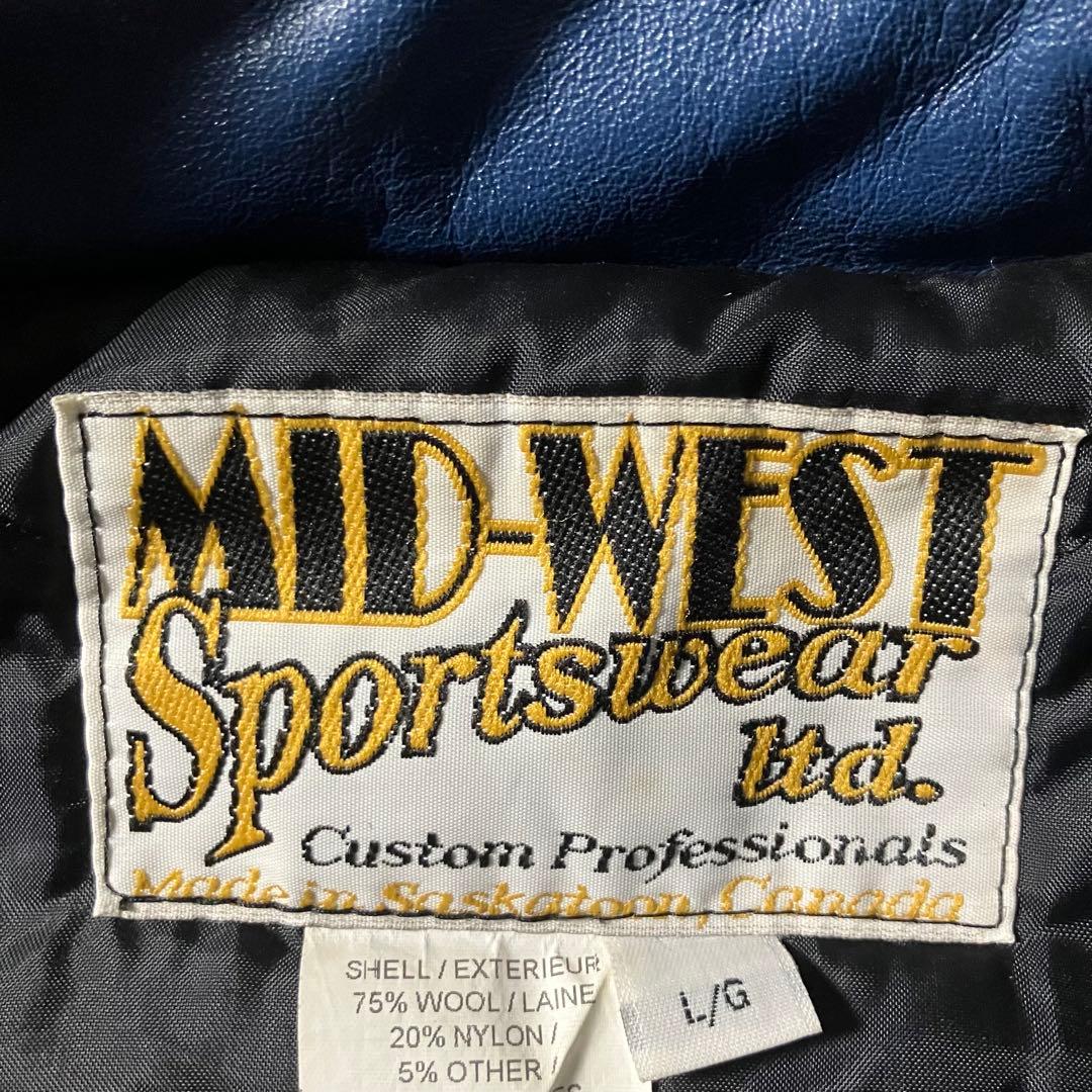 90sMIDWESTSPORTSWEARレザースタジャンウール切替刺繍カナダ製