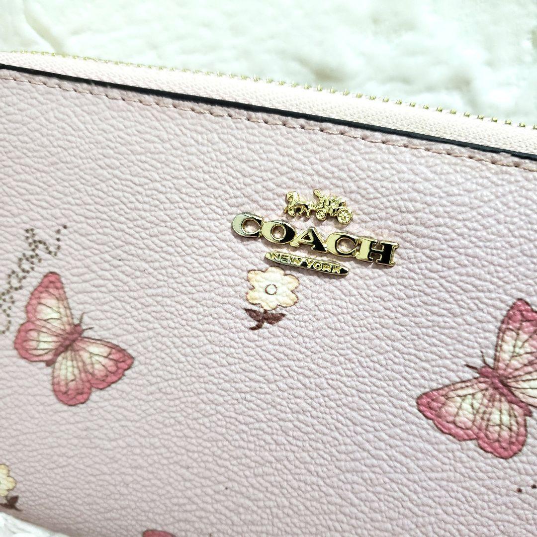 COACH コーチ 蝶々 バタフライ 花柄 ラウンドファスナー長財布 美品