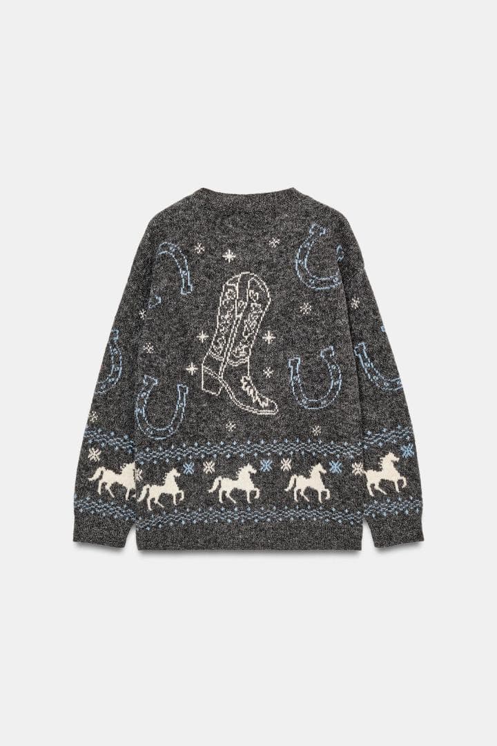 新品 ZARA ジャカードニットボタンカーディガン M