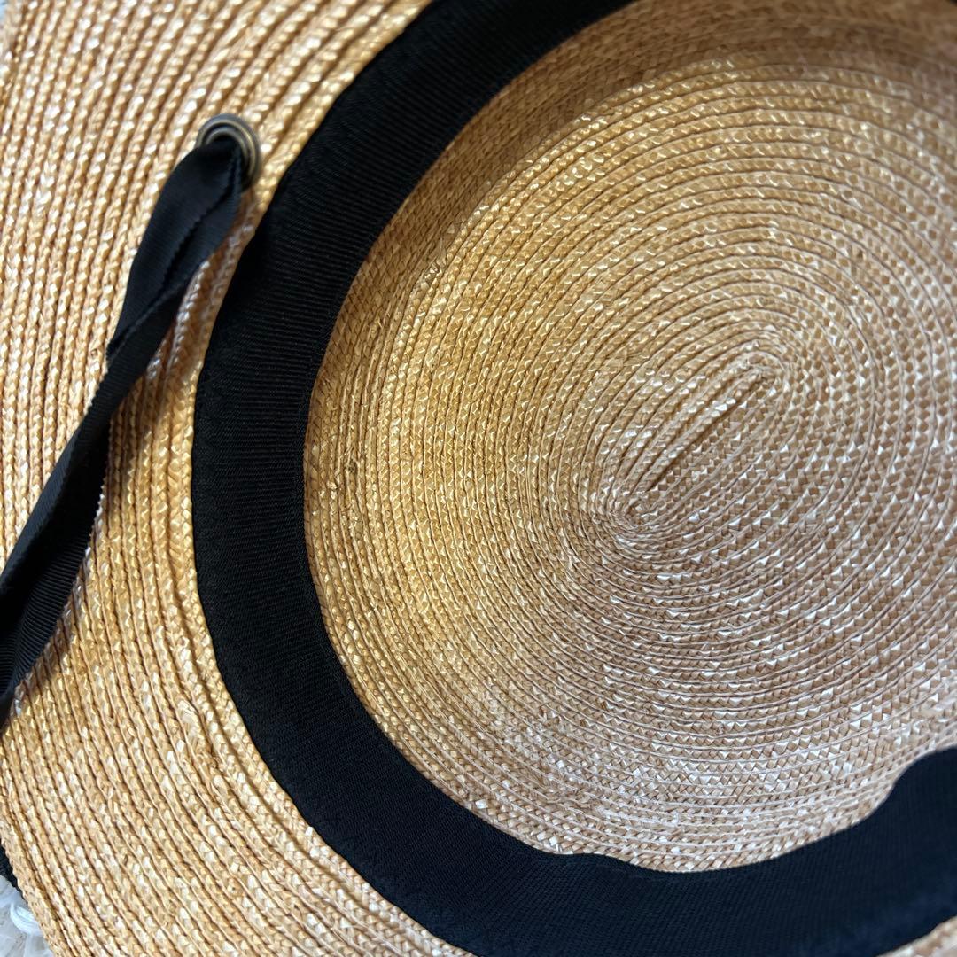 【新品】Wica Grocery カンカン帽子 ブラック・ベージュリボン付