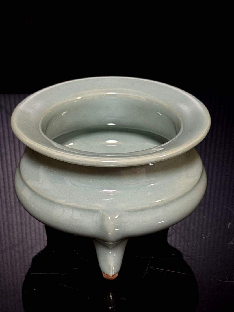 純銀 刻印 火屋付 青磁袴腰型 香炉 桐箱付 茶道具