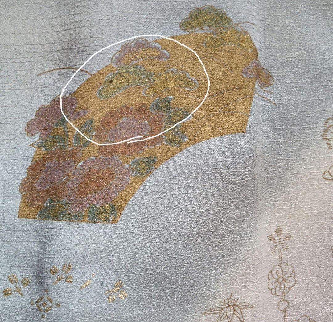 正絹　訪問着セット 薄青色　薄紫　ピンク 手刺繍　桔梗　 花柄 重ね衿付　帯付き