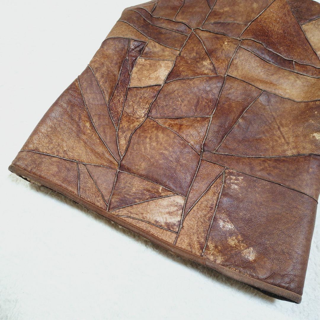 シープスキン 内ボア パッチワーク ベスト くるみボタン ヴィンテージ Lサイズ