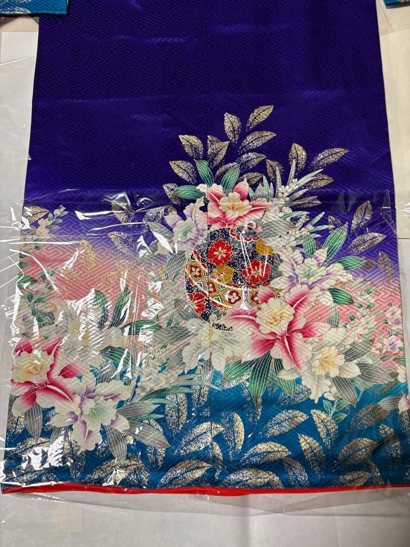 七五三 着物セット 紫色 花柄　7歳　女の子　フルセット