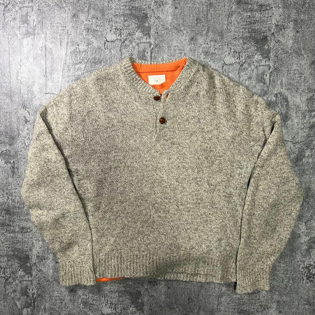 【vintage】希少　USA製　ヘンリーネックニット　グレー　古着　一点物