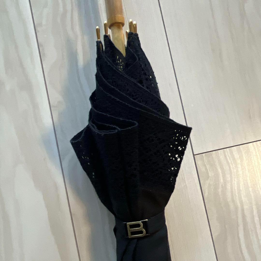 バレンシアガ　日傘　長傘　黒　レース