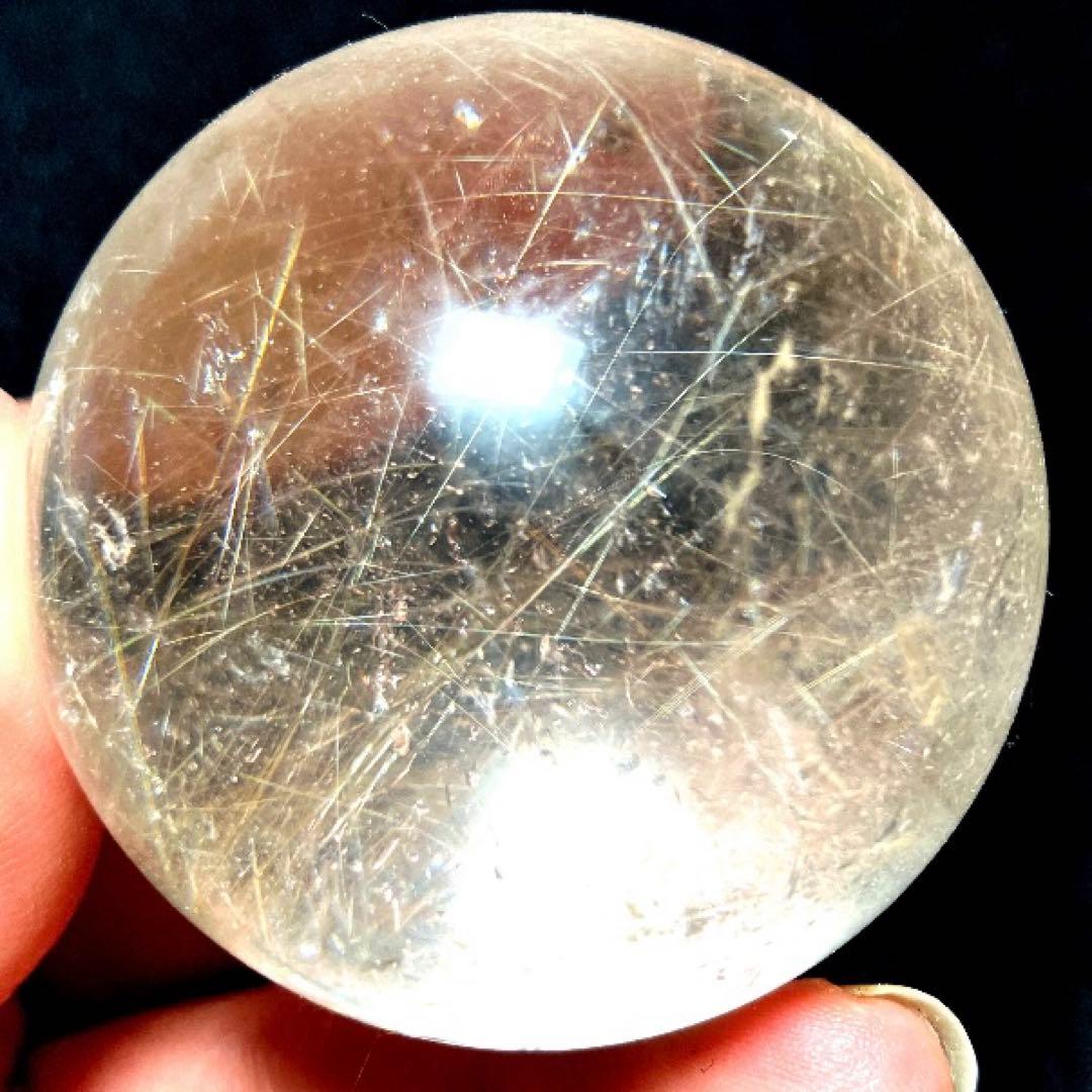 50mm ゴールドルチルクォーツ　丸玉　スフィア　金針水晶