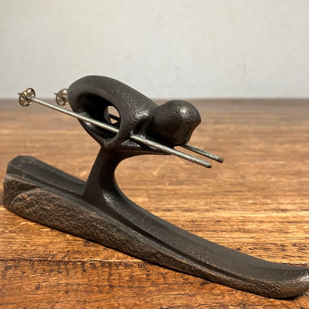 レトロ スキーヤー ペーパーウェイト 鉄 アイアン 雑貨 文鎮 アンティーク