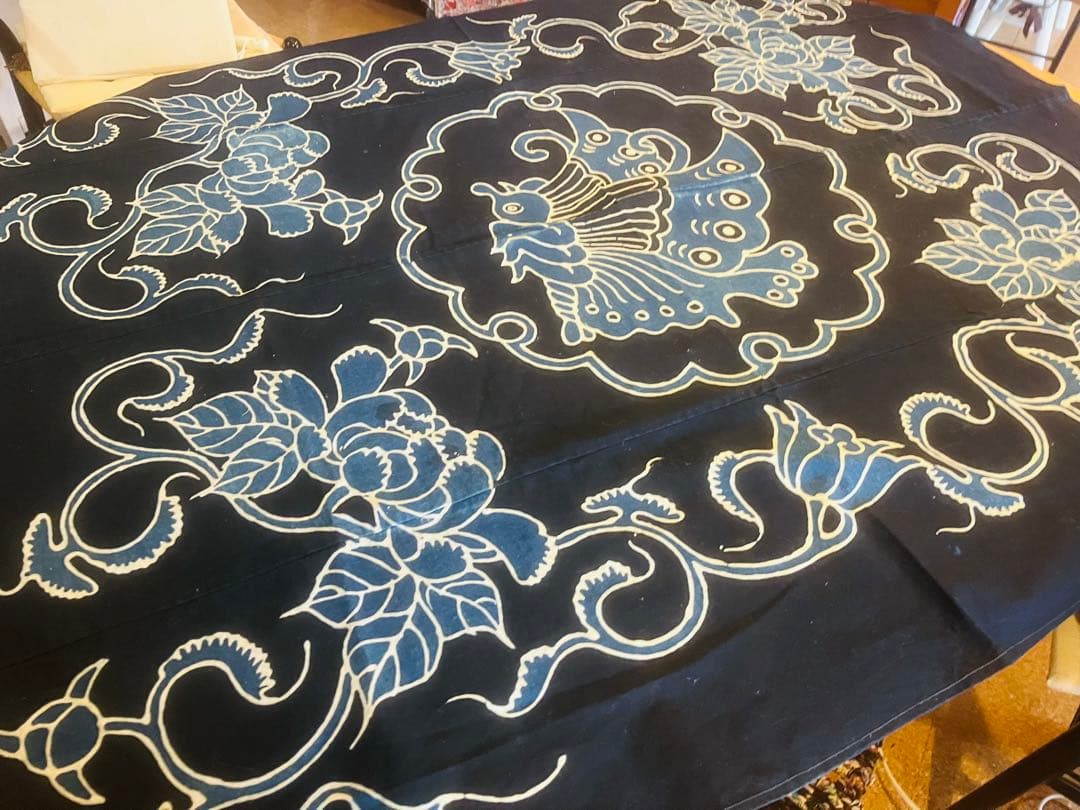 明治時代の筒描　揚羽蝶✴︎藍染タペストリー