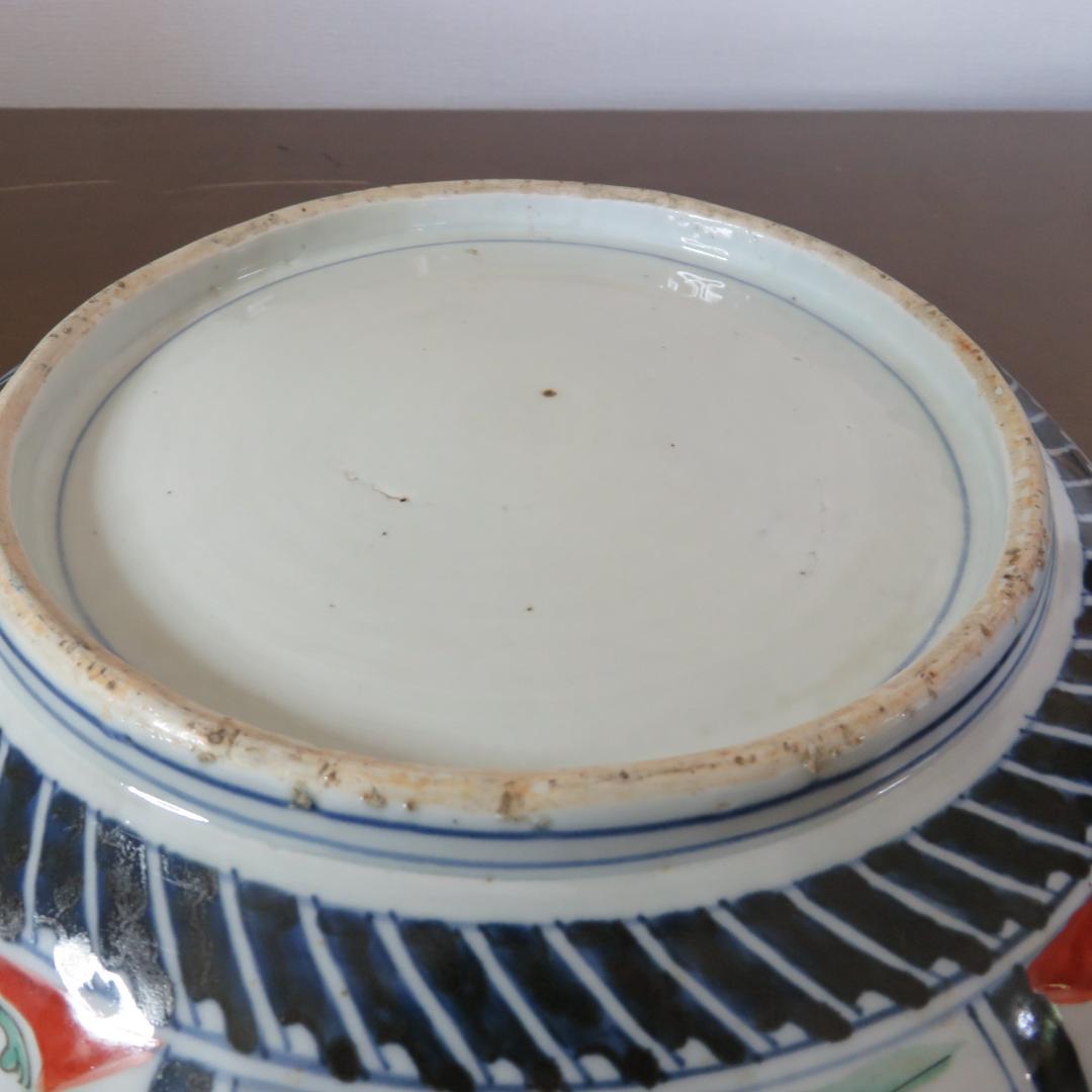 角鉢 八角鉢 伊万里 松竹梅 鳥 蝶 窯傷 歪み 明治前後