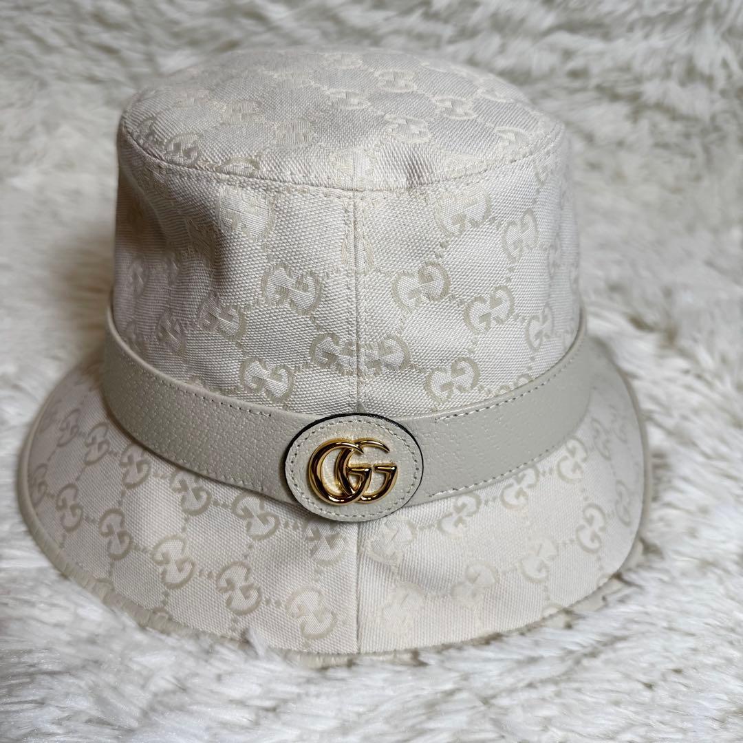 未使用級☆GUCCI バケットハット GGキャンバス Mサイズ アイボリー