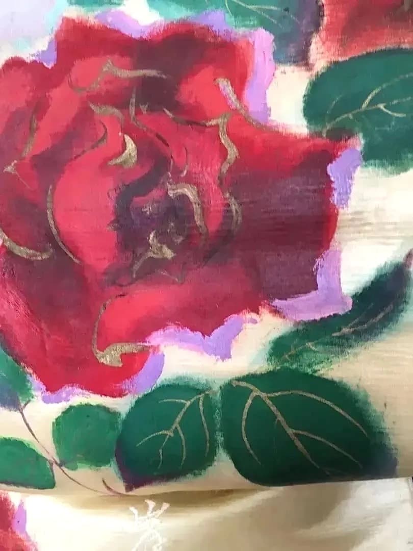 Antique Kimono 薔薇手描き 絵画的 圧倒的迫力 繻子正絹名古屋帯