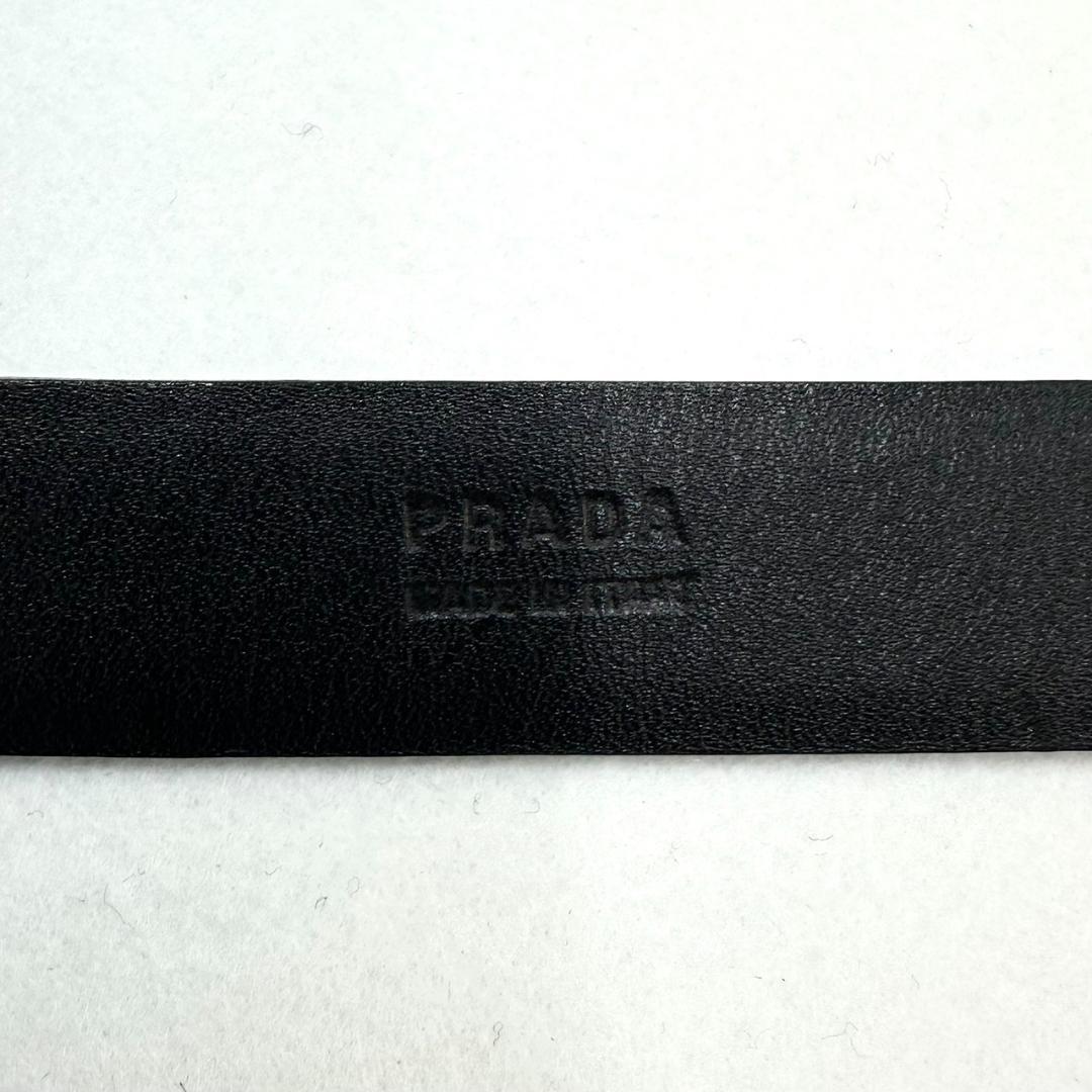 PRADA プラダ ロゴ刻印バックル レザー ベルト シルバー金具 ブラック
