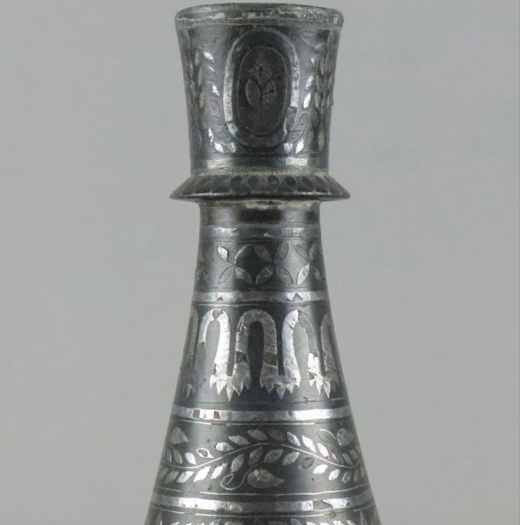 時代物 古銅 銀象嵌 水瓶 花器 花瓶 花入 骨董品 古美術品　花瓶　一輪挿し
