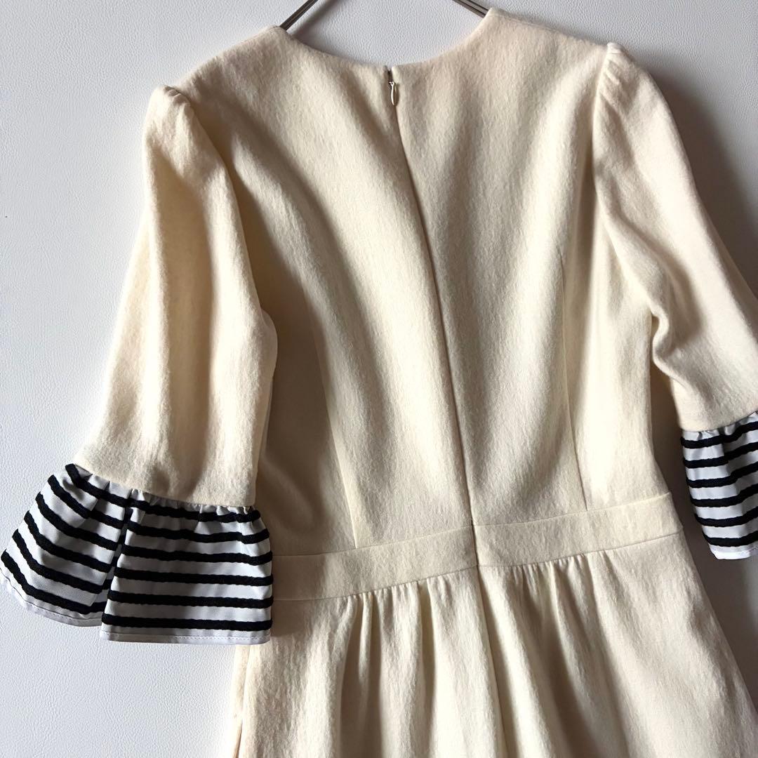 ボーダーズアットバルコニー　ティアードドレス　ワンピース　ウール　フリル袖　36