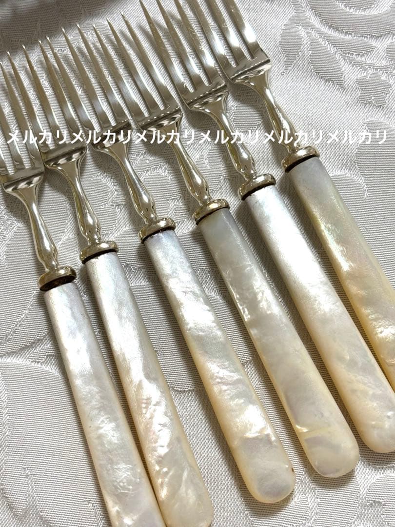 英国 純銀 白蝶貝 マザーオブパール デザート ナイフ＆フォーク セットジャンク