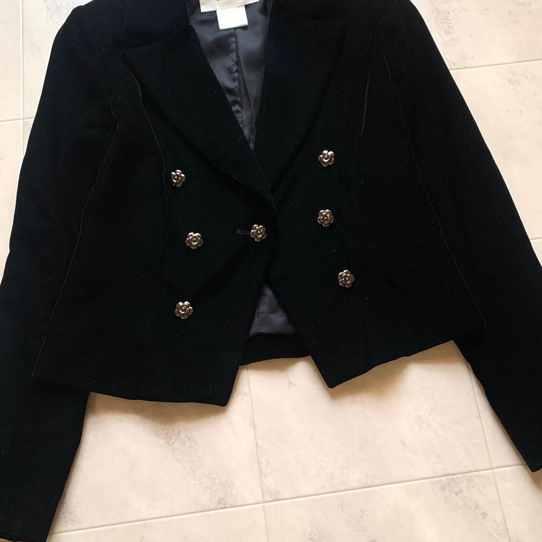 美品♡ルネ カメリアボタン ベロアジャケット クロップド ブラック 36