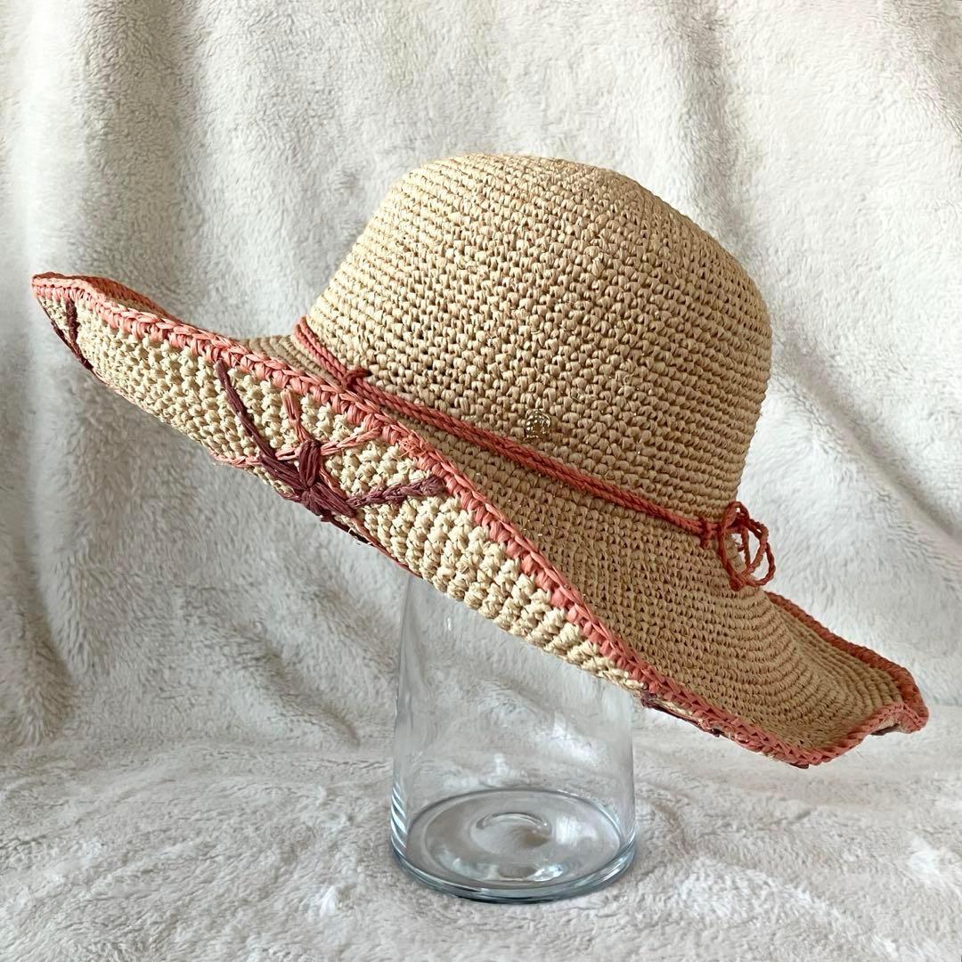 ゆ*す様 超希少 ヘレンカミンスキー ラフィア ワイドブリム ナチュラル×コーラ