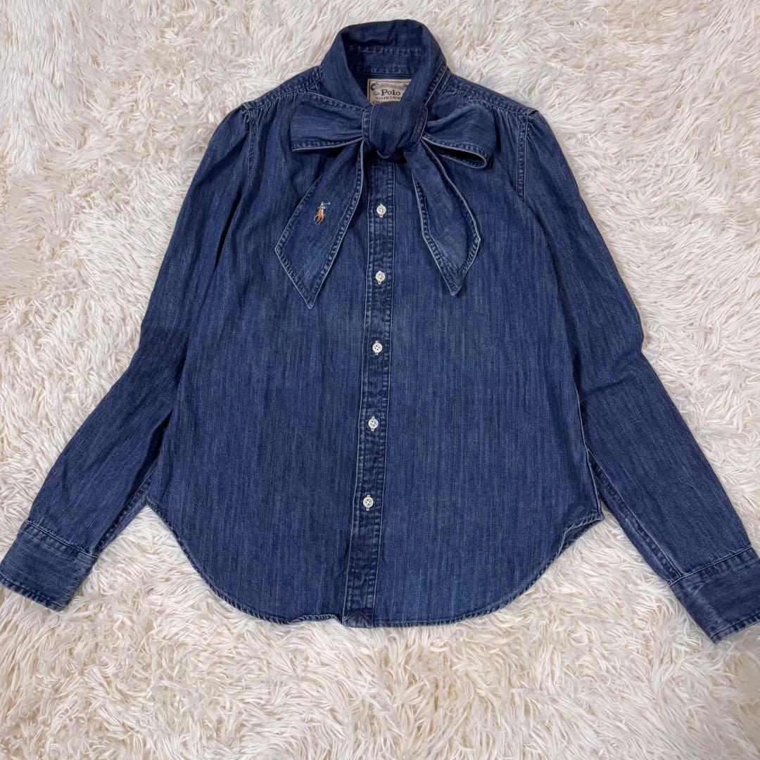す*れ様 ポロラルフローレンボウタイ　ブラウス　ポニー刺繍　リボン　デニム　S