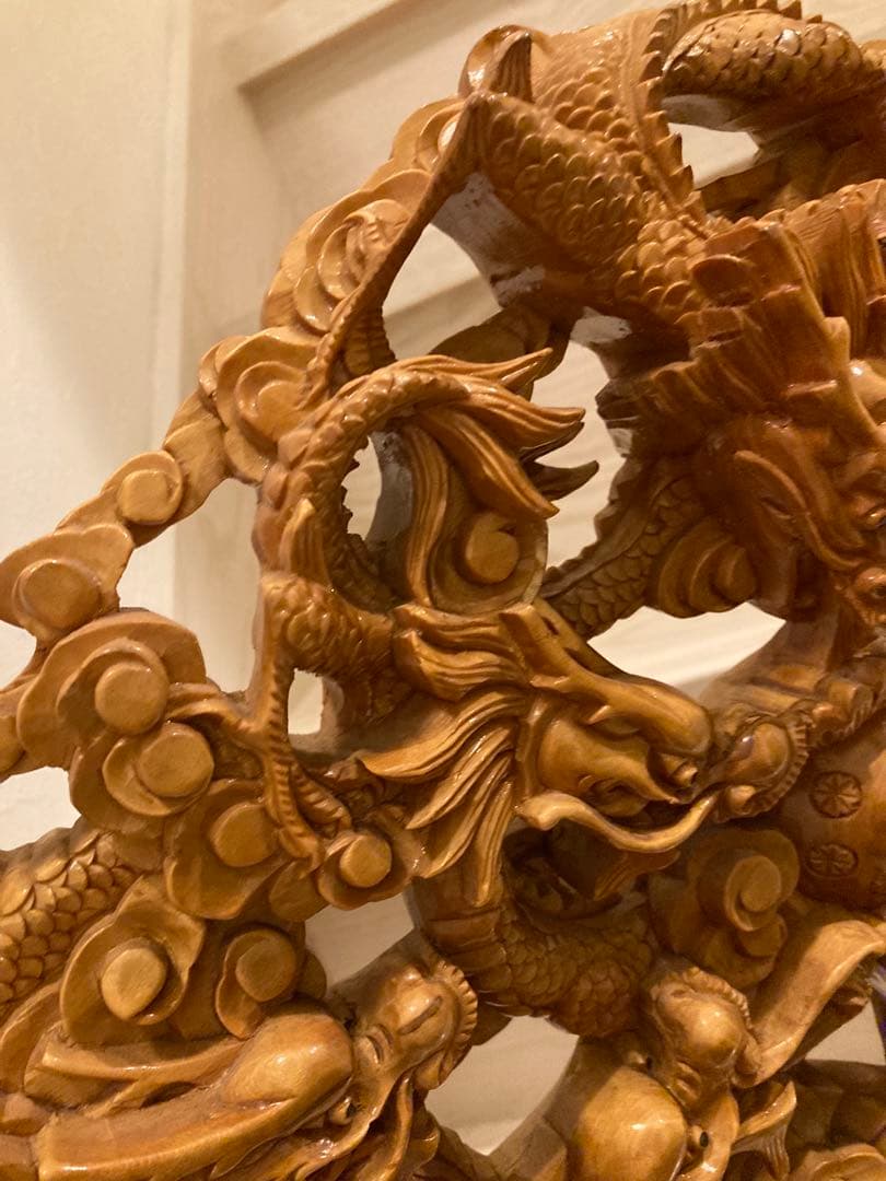 木彫り　一刀彫　9龍　一級品　骨董品