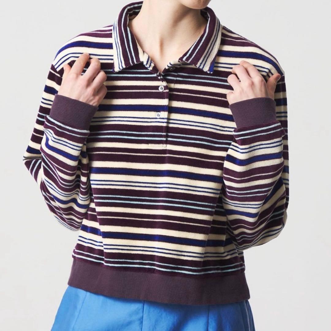 ROKU 6 ベロア ボーダー ポロシャツ 美品