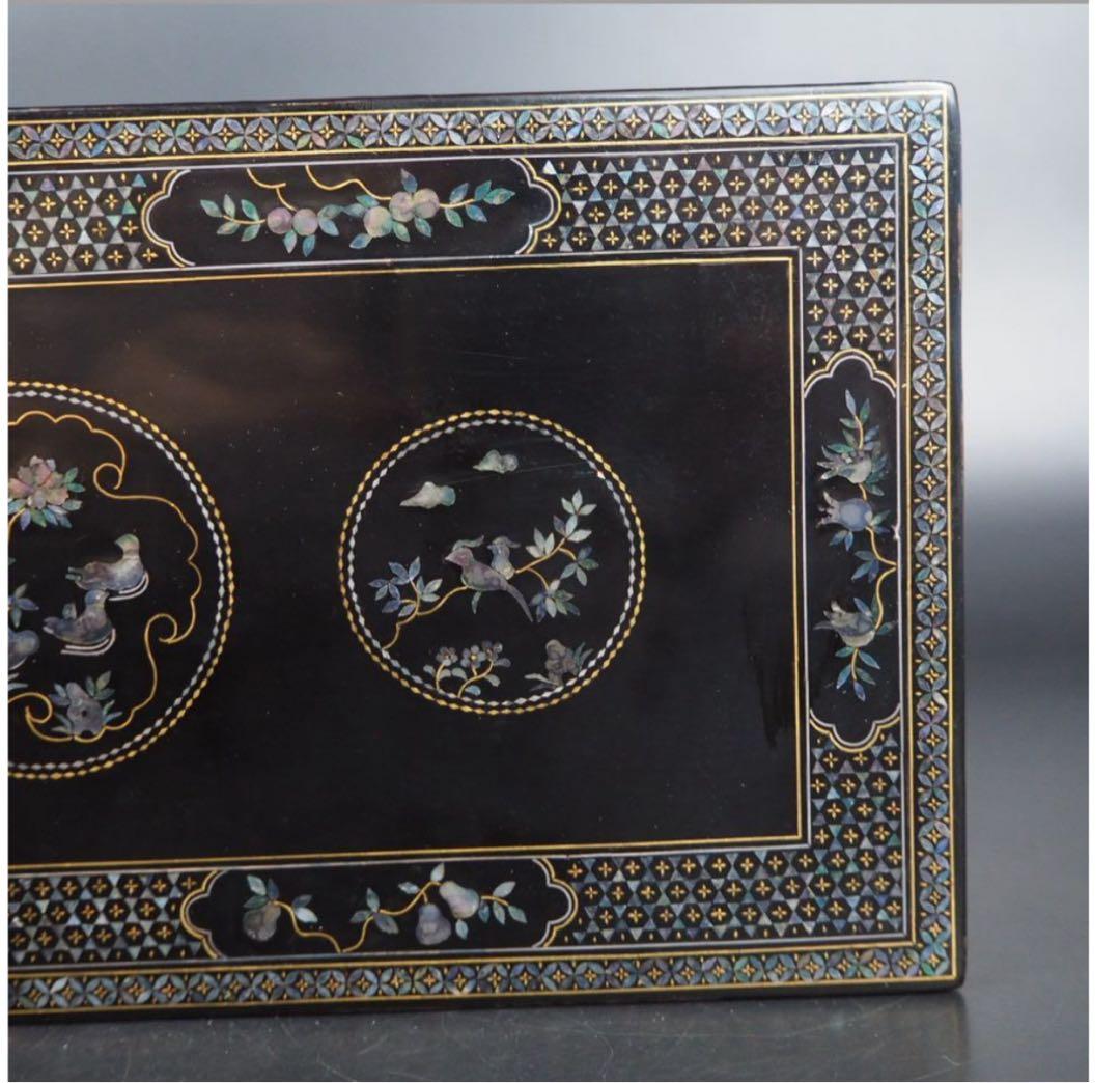 送料無料　螺鈿細工　螺鈿長方台　幅24ｃｍ　中国古玩