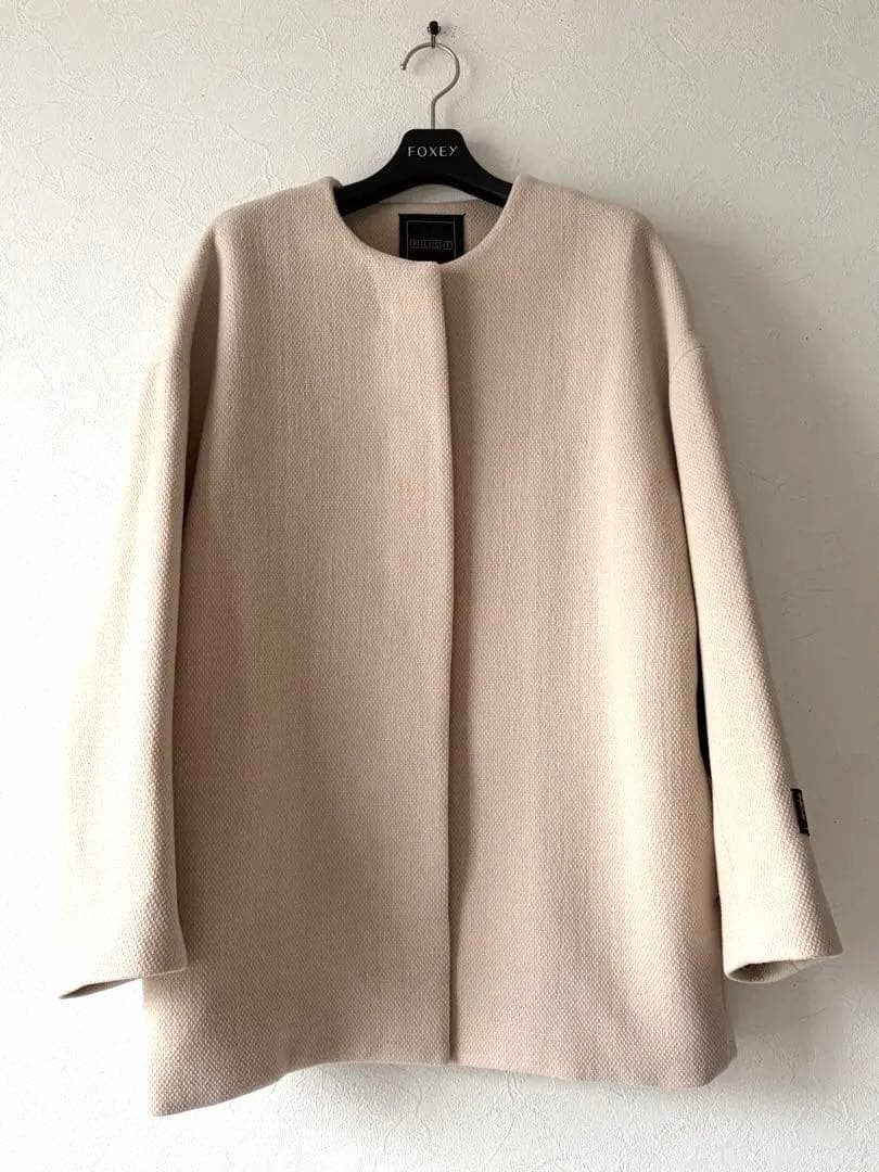プラステ×マンテコ ノーカラーコート ベージュ カラーレス ウール混 Mサイズ