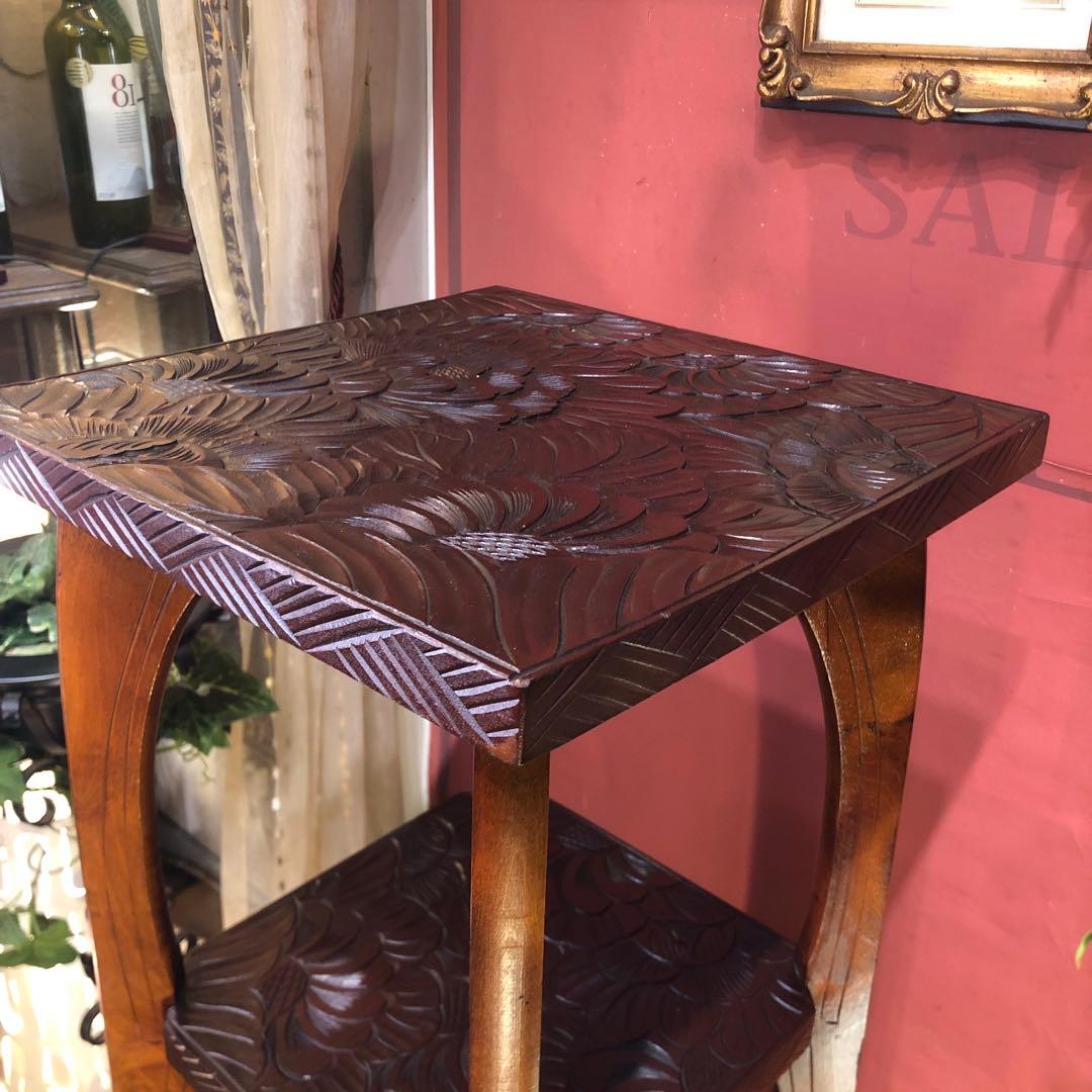 Sale 伝統工芸　日光彫り　咲き誇る花の三段　アクセントキャビネット