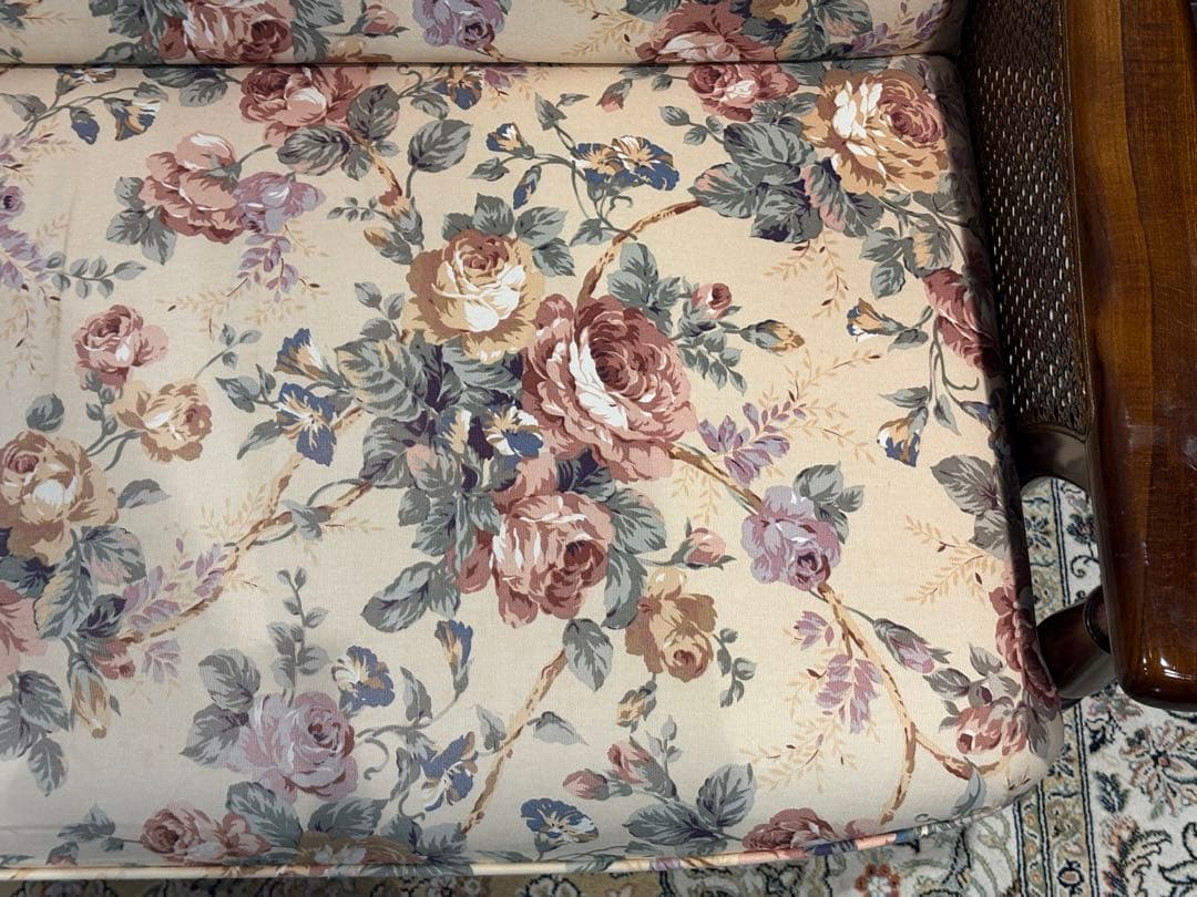 karimoku カリモク 3人掛けソファ 3Pソファ 花柄 ビンテージ nY