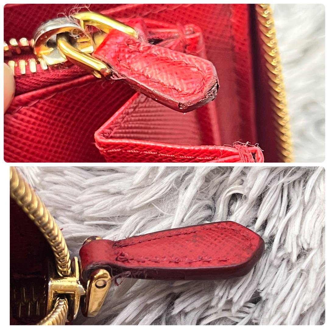 良品✨PRADA 大きめロゴ　ラウンドファスナー　サフィアーノ　レッド　長財布