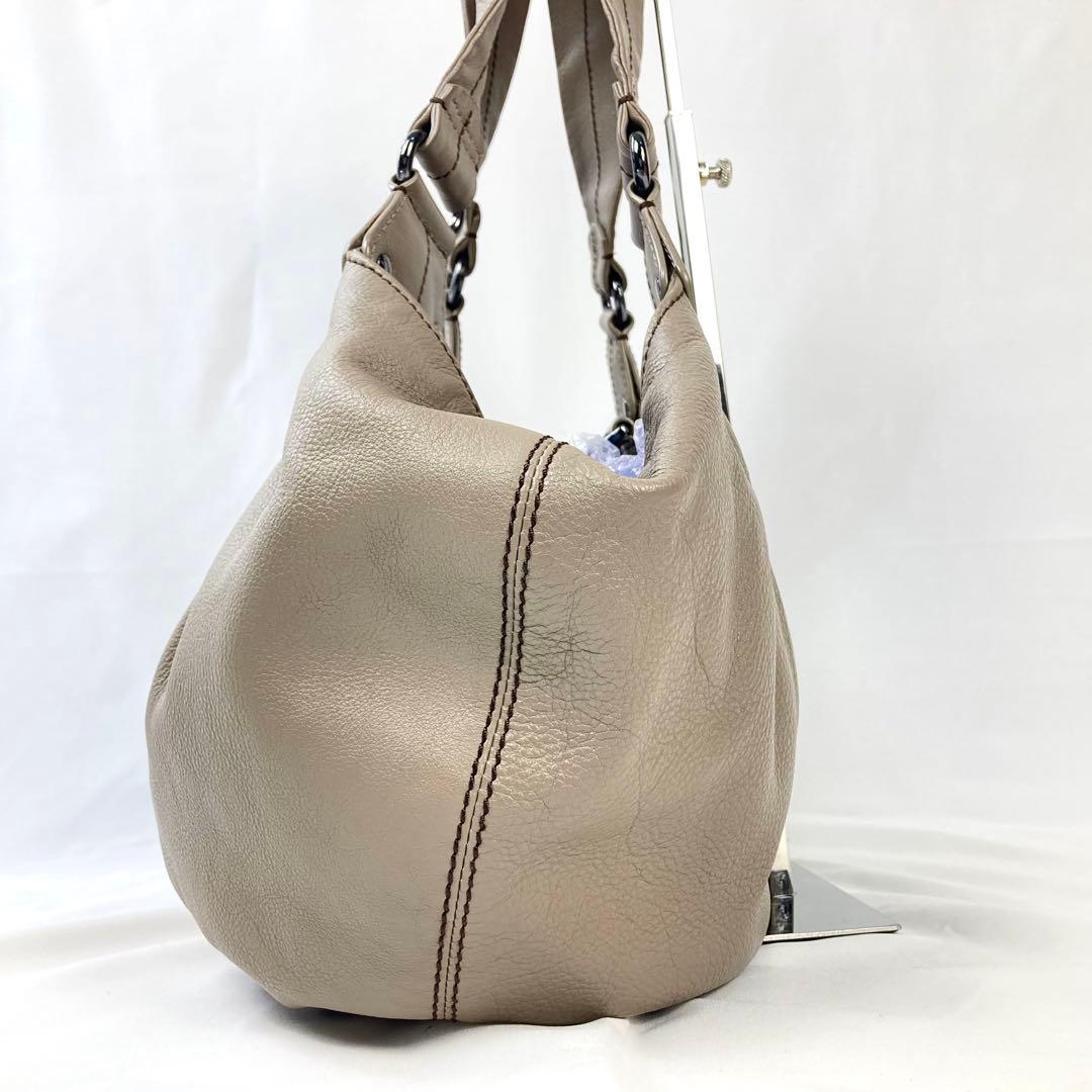 バーバリーブルーレーベル ホーボー ショルダーバッグ グレージュ レザー