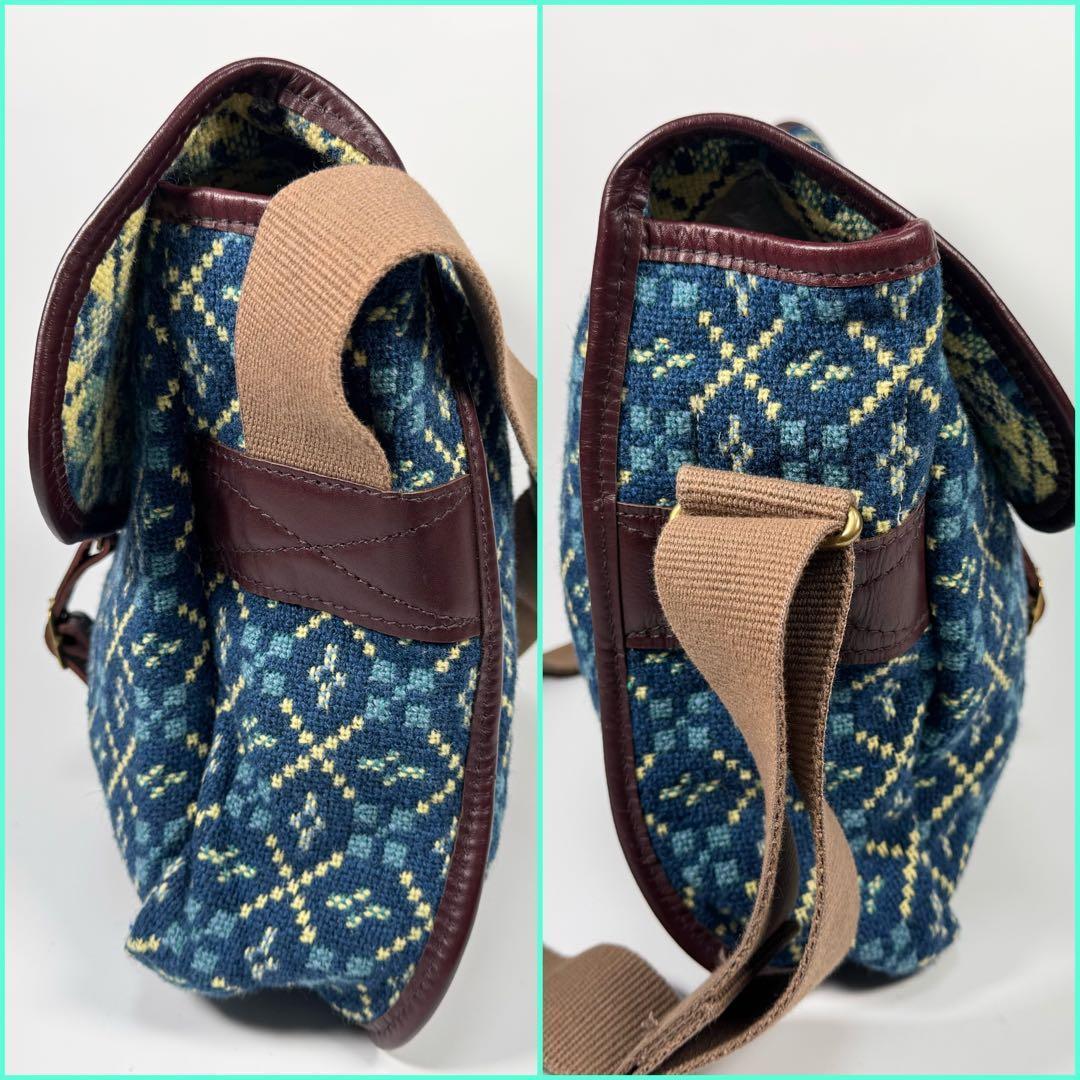 極美品 A4収納 ネペンテス メッセンジャーバッグ ウール レザー ネイビー