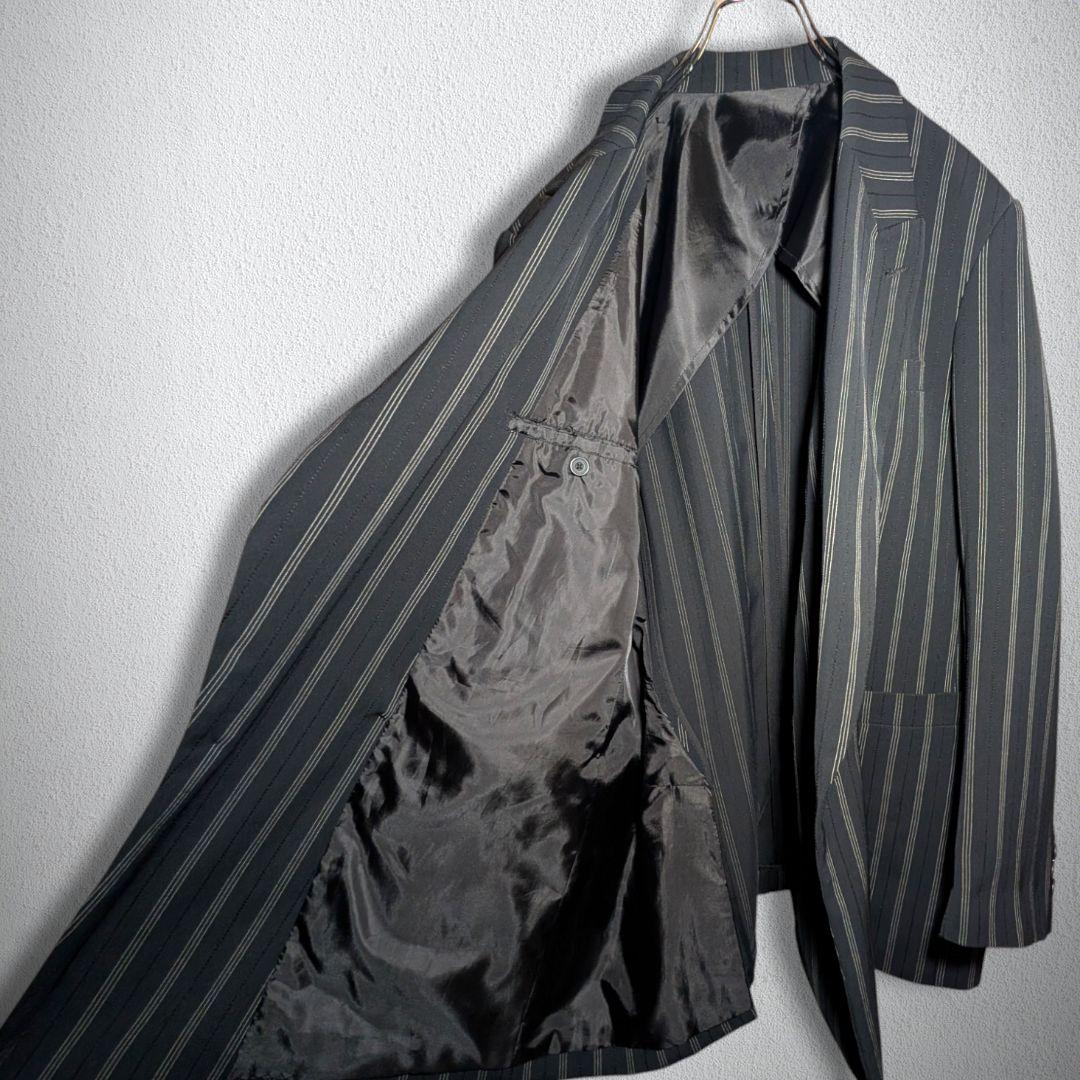古着　スーツ　ダブル　セットアップ　ステッチ　ストライプ　パッチポケット