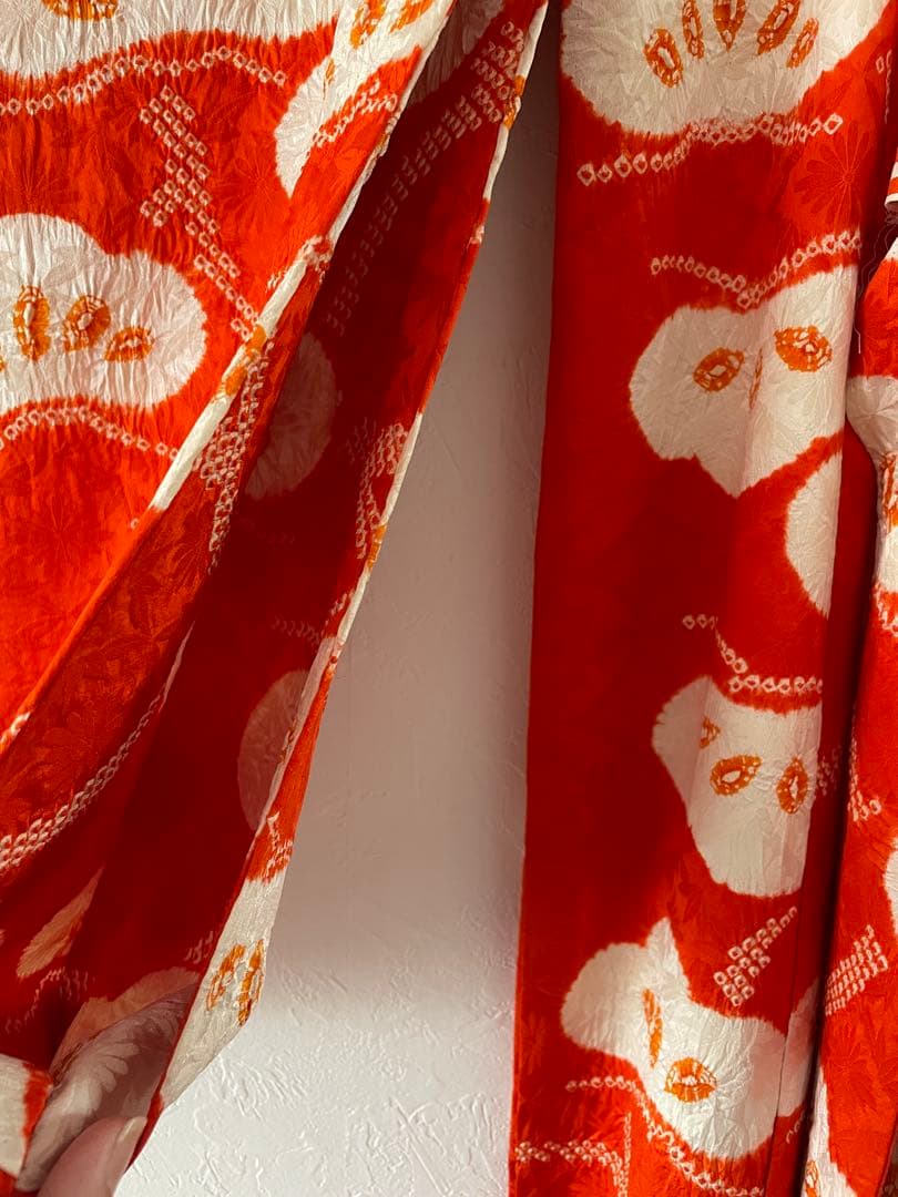 七五三　3歳　正絹総絞りのお着物セット　オレンジちりめん被布