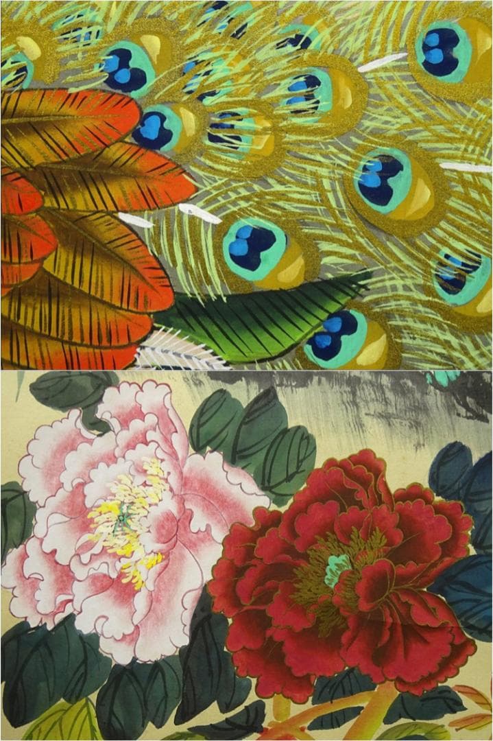 大幅掛軸 古今韶『金孔雀図』中国画 絹本 肉筆 共箱付 掛け軸 a061112