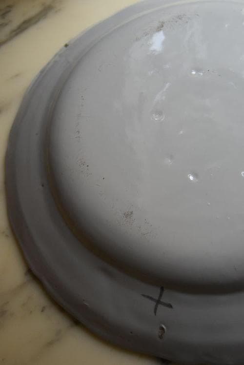 超美品　18/19世紀　ムスティエ　花リム大皿　×印　フランスアンティーク