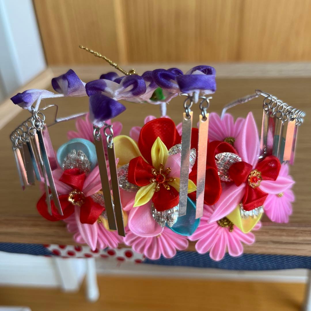 七五三 七歳着物　アンティーク　刺繍艶やか10点セット　オレンジ