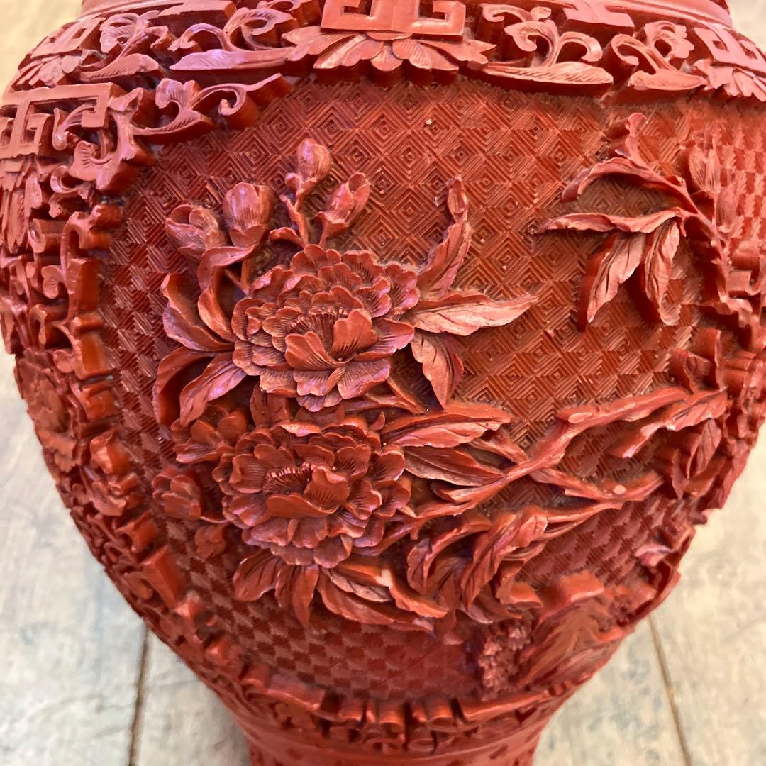 中国古美術 骨董品 堆朱 花瓶 壺 花入れ 花立て 花生け 花器 フラワーベース