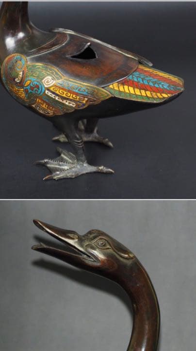 送料無料旧家蔵出 18-19世紀 銅製鴨形香炉/鴨子香薫　真作保証