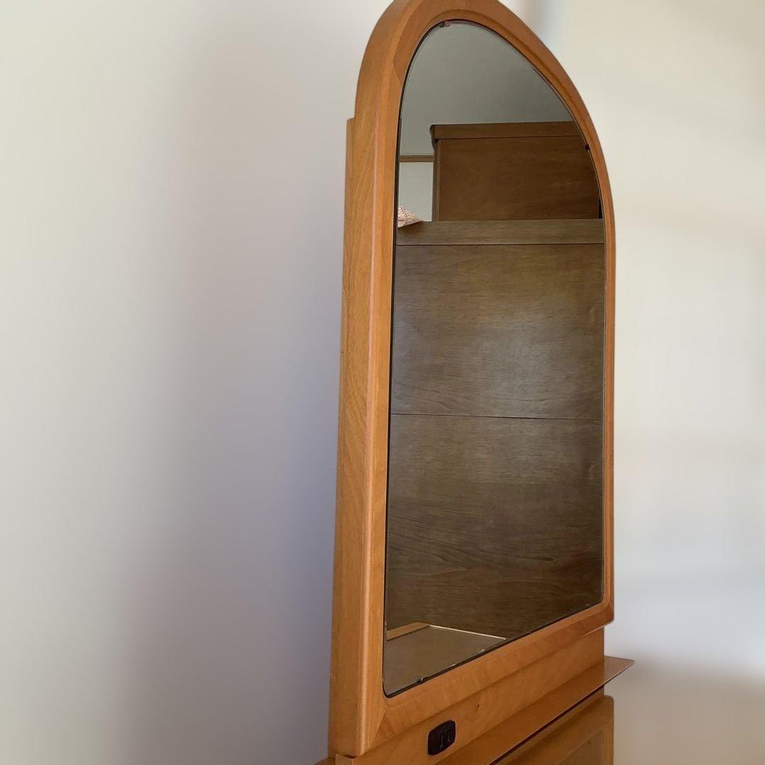 木製ドレッサー丸型ミラー&イス付きドレッサー　家具　鏡台　化粧台　アンティーク