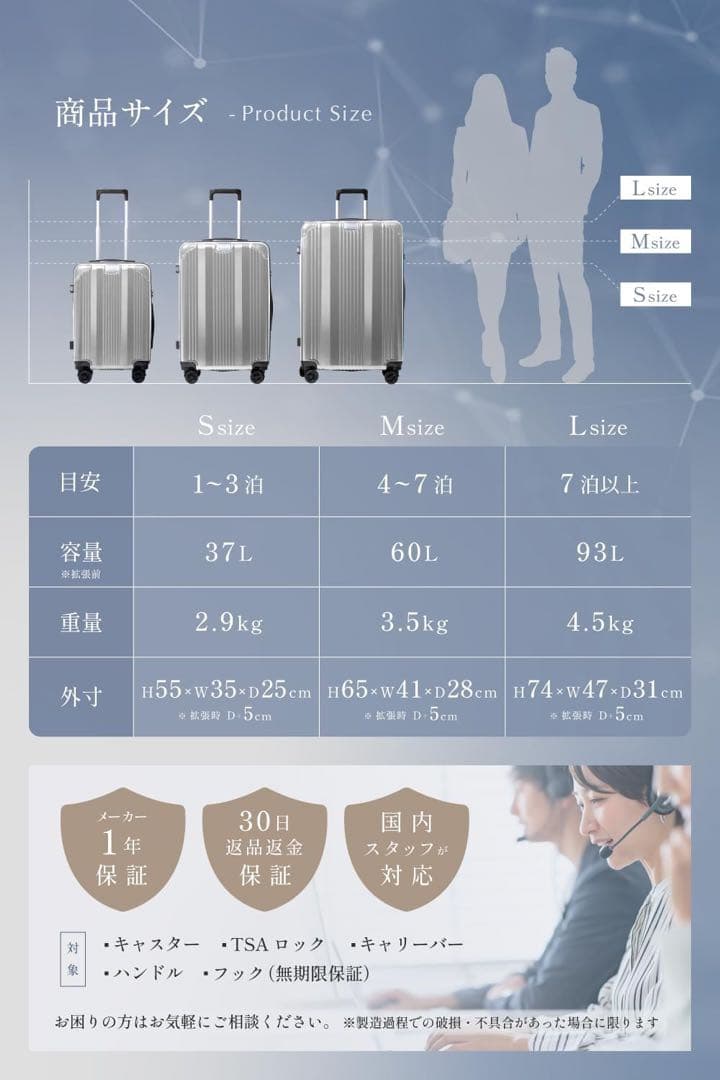 【新品】スーツケース、大型 Lサイズ 、日本企業企画 (色：シャンパンゴールド)