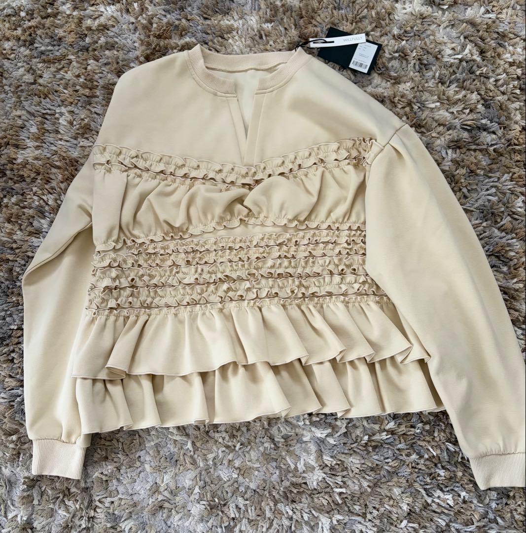 新品WILLFULLY/gather frill keynecksweatフリル