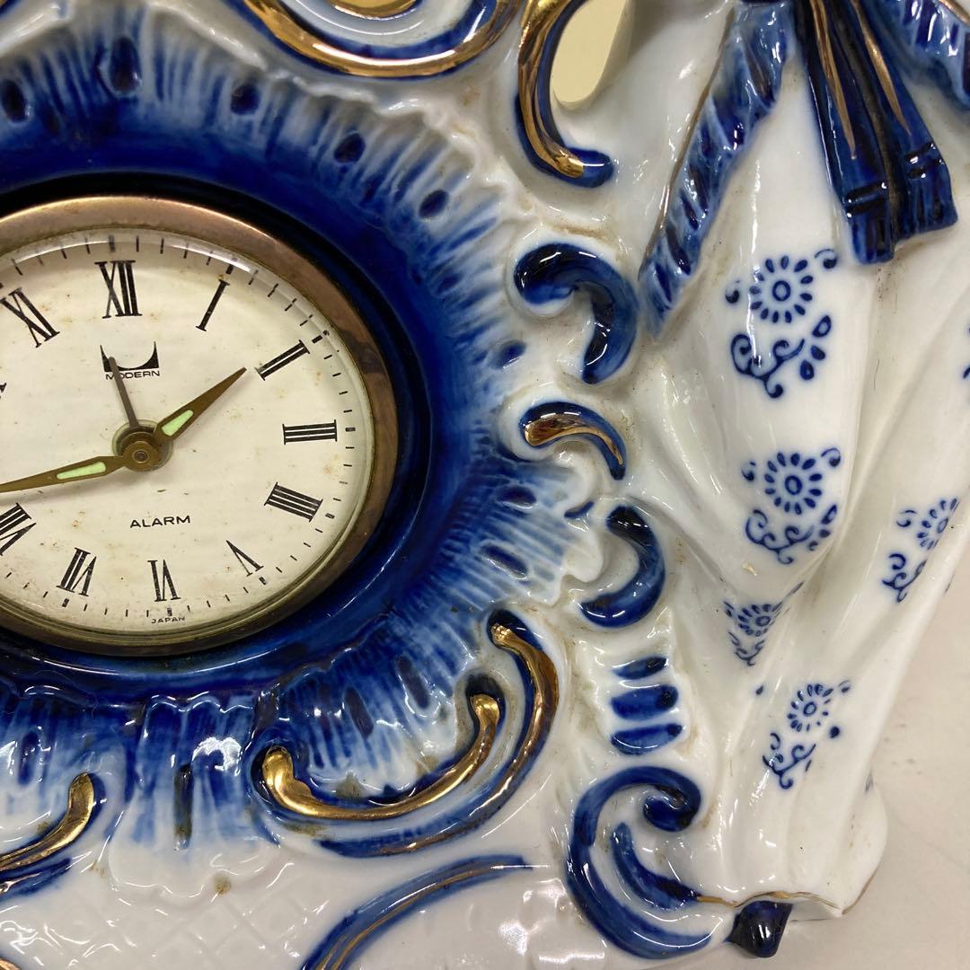 E3 ジャンク品 置き時計 陶器製 ロココ調 フィギュリン 貴婦人 アンティーク