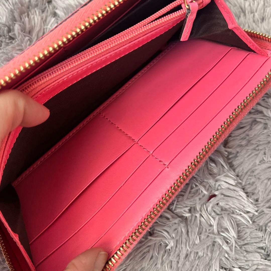 美品✨GUCCI シマ　ラウンドファスナー　ピンク　長財布　レディース