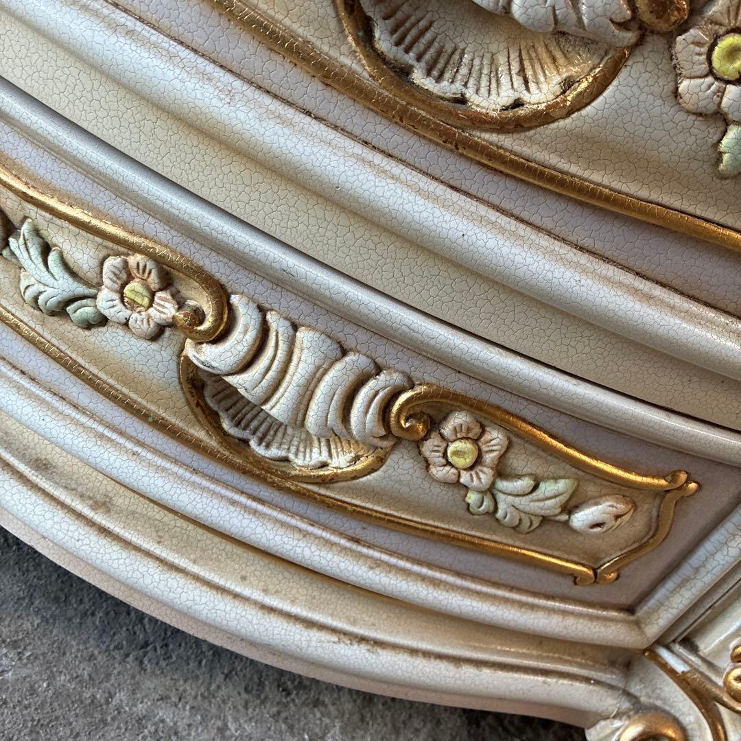 ホワイトキャビネット 花柄装飾 6引き出し