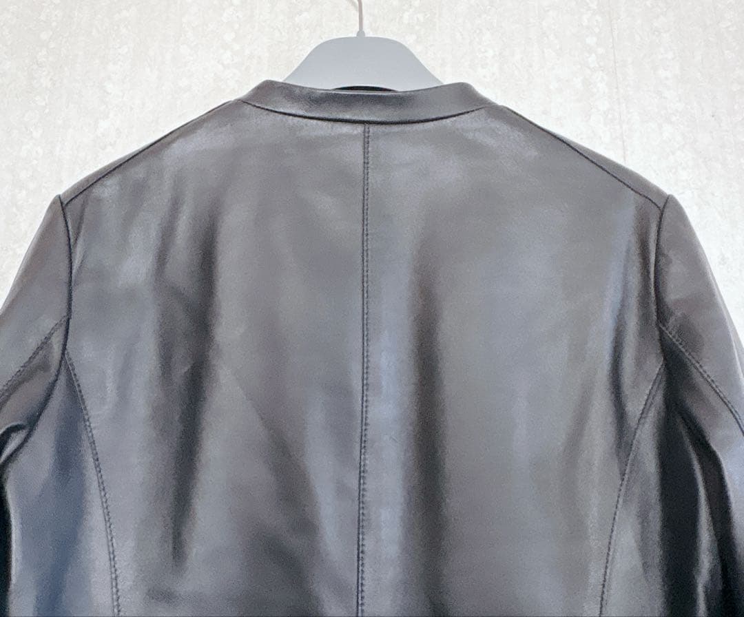 【極美品】23区 ラムレザージャケット ノーカラー ブラック 38